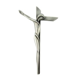 Contemporary Crucifix Pewter Good Triumphed Evil Contemporary Serpentine Cross Wall Crucifix, Religious Home Deccor, 6 Inch