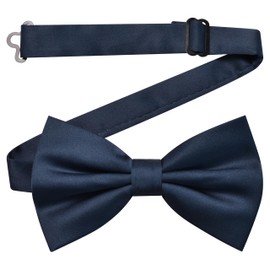 Branduce Solid Color Pre-tied Bow Tie Quality Adjustable Bowtie for Men Party Wedding, Navy Blue -2, general