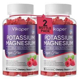Potassium Magnesium Gummies 500mg for Adults Sugar-Free High Absorption Magnesium Glycinate Supplement,Supports Leg Cramps,Muscle,Heart Health,Non-GMO Magnesium Gummy Raspberry Flavor 90 Count