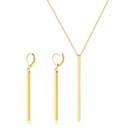 CHASELOV Hypoallergenic Stainless Steel Necklace Earrings for Women Jewelry Set Sensitive Skin Friendly Necklaces & Bar Dangle Earrings Minimalist Gift in Multiple Colors (Gold)