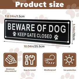 Beware of Dog Sign Keep Gate Closed, 2 Pack Rust Free Aluminum Dog on Premises Signs for Fence Gate Door, 10 x 3.94 Inches Dogs Warning Sign Fade Resistant