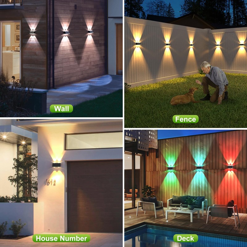 LANSOW Solar Fence Lights 8 Pack, Solar Powered Lights Outdoor