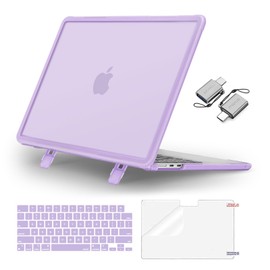 MOSISO Compatible with MacBook Air 13 inch Case 2025 2024 2023 2022 M3 A3113 M2 A2681,Heavy Duty Shockproof Hard Case with Kickstand&Keyboard Skin&Screen Film&Type C for MacBook Air 13.6, Purple
