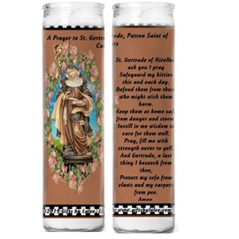 Saint Gertrude of Nivelles Patron of Cats and Cat Lovers 2 Candle Set with Prayer in The Back