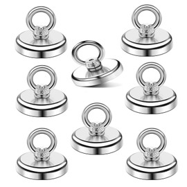 Strong Large Magnets, Pack of 8 Neodymium Magnets, Extra Strong 32 mm, Magnetic Fishing, Magnet with Eyelet, Magnets Strong Hold for Suitable Magnet Fishing in Home, Workshop, Water