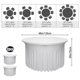 Yoquare 2 Pack 48" Diameter x 30" Height White Round Table Skirt | Fits 4FT Round Tables |Polyester Spandex Round Table Cloths with Skirt|Stain 、Wrinkle Resistant、 for Wedding,Party,Dining,Banquet