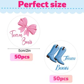 100pcs Gender Reveal Stickers, 2in Round Cute Team Bows Team Boots Gender Reveal Stickers Pink Bows Blue Boots Decals for Boy Girl Baby Party Supplies Decoration