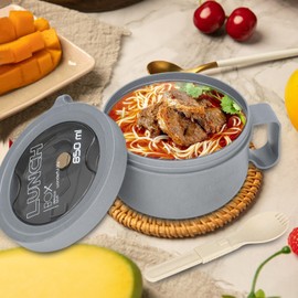 28 oz Soup Bowl with Handles, Microwave Ramen Bowl with Lid for Soup and Instant Noodles,Oatmeal, Gumbo, Salad,BPA Free (Rock Grey)