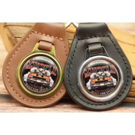 Unbranded Vtg 70s HOTROD AMERICAN MUSCLE CHEVY FORD DODGE Leather CAR  Key Chain Ring Fob