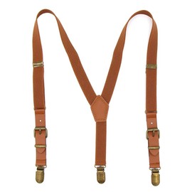 Hesenhan Boys Suspenders Brown Adjustable Y Back Toddler Suspenders Elastic Jeans Trousers Braces with Brown Leather and Bronze Clips for Kids Girls