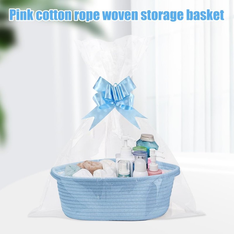 Hojalis Gift Basket, Woven Rope Basket with Cellophane Bags &