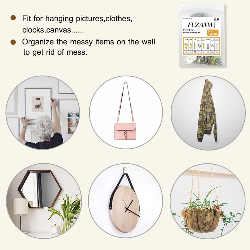 Heavy Duty Picture Hanging Kit, Wall Hanging Kit Support 10-100lbs