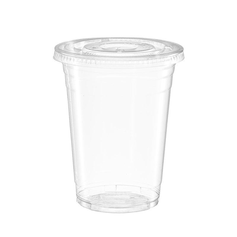 GUSTO Clear Plastic Cups with Flat Lids [16 oz -