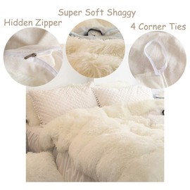 MorroMorn Shaggy Duvet Cover - Luxury Super Soft, 1PC(1 Long Faux Fur Duvet Cover) (King, Cream White)