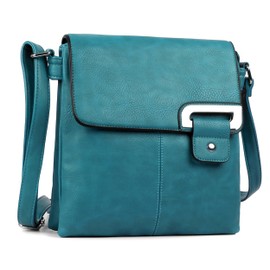 AOSSTA Women's Cross Body Shoulder Messenger Bag Multiple Slip and Zip Pockets Handbag with Storage Pocket Adjustable Strap (Teal)