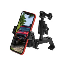 Nilkatss Upgraded Phone& Action Camera Mount for Jeep Wrangler (2018-2023 JL/JLU/4xe) & Gladiator JT (2020-2023) –Dual Aluminum Holder Fits 4.7" to 6.8" Smartphones & GoPro Hero 9-12, Button-Friendly