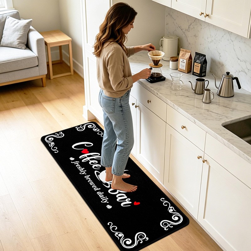 Coffee Themed Kitchen Mats for Floor, Non Slip Cushioned Kitchen