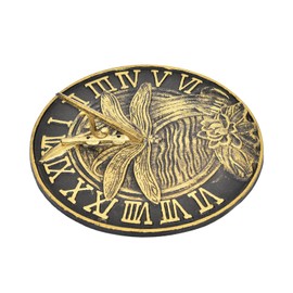 Sungmor Cast Iron Dragonfly Sundial, 10 Inch Dia Vintage Sun Dial Dragonfly & Lotus Decor, Verdigris Finish with Gold Highlights, Outdoor Decorative Clock, Pretty Garden Patio Ornament