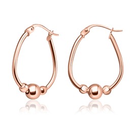 Sterling Silver Polished Beaded Hoop Earrings, 18mm (Rose Gold Flashed Silver)