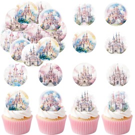 Fyeoxle 36PCS Edible Castle Cupcake Toppers Wafer Paper Queen Princess Cupcake Decor Edible Princess Dessert Picks for Castle Theme Birthday Baby Shower Party Decor
