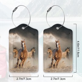 2Pcs Luggage Tag for Suitcase Running Horse Cute Suitcase Tag with Privacy Flap & Name ID Label & Metal Loop,Travel Bag Luggage Tags for Women