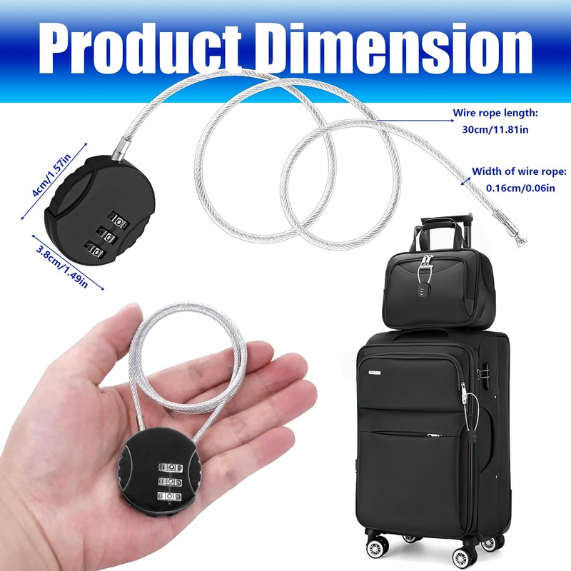 Wire Rope Lock, 2 Pcs Mini Code Lock, Wire Rope