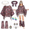 AOOWU Hippie Costume Accessories Set, 9 Pcs 70s Fancy Dress