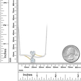 Gem Stone King 925 Silver and 10K Yellow Gold White Moissanite and Sky Blue Aquamarine Pendant Necklace For Women (0.90 Cttw, with 18 Inch Silver Chain)