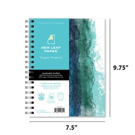 New Leaf Paper Small Spiral Bound Designer Notebooks, Bulk Pack of 12, Watercolor Design, 9.75" x 7.5" 70 Sheets, 100% Recycled College Ruled Pages, Vegan, Made in USA