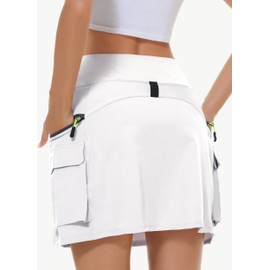 MIVEI Women's Hiking Cargo Skort Skirt High Waisted Golf Dressy Casual with Zipper Pockets Workout Sport Quick Dry Skirts, White, Small