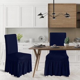 molasofa Chair Covers for Dining Room Set of 2 Stretch Chair Slipcovers with Skirt for Kitchen Seat Protectors Wedding Banquet Decor Kids Pets Spandex Fabric Washable (2pcs, Navy Blue)