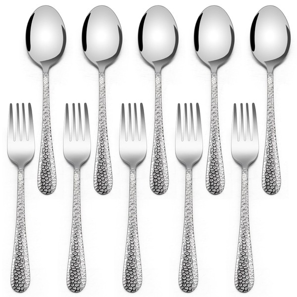 E-far - Juego de 10 tenedores y cucharas para niños pequeños, color plateado