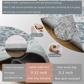 LIMON HOME Grey Floral Area Rug 8x10 Indoor Cottagecore Living Room Carpet Washable Distressed Rug Gray Floral Bedroom Rug Retro Accent Throw Rug for Office Dining Room Bathroom 8 10