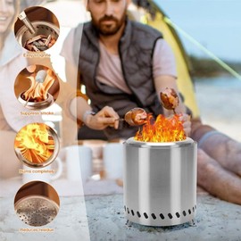 Portable Table Top Fire Pit, Smokeless Stainless Steel Firepit, Mini Outdoor Stove with Stand, Small Fire Pit for Camping, Outdoor & Patio - Wood Burning/Pellet Fueled