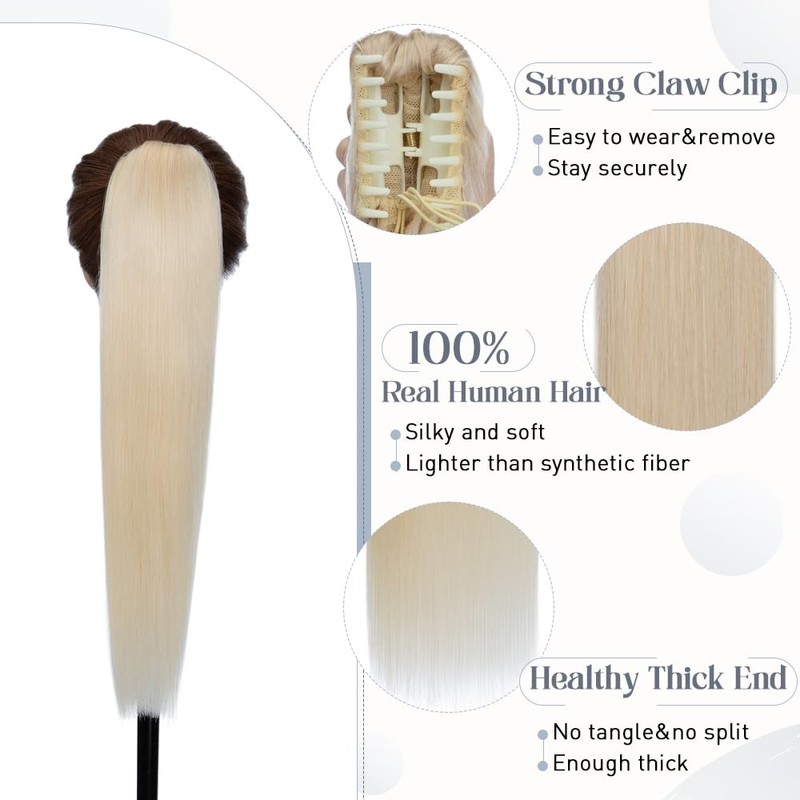 100% Remy Human Hair Ponytail Extension One Piece Claw/Jaw Clip