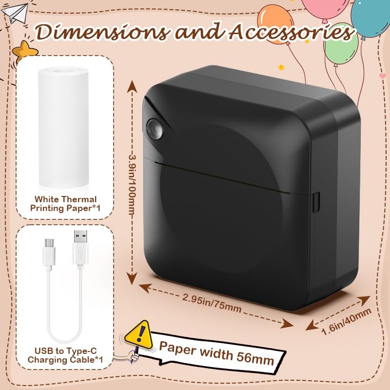 HuiJuKeJi Mini Thermal Inkless Printer,Smart Bluetooth Pocket Printer with 1