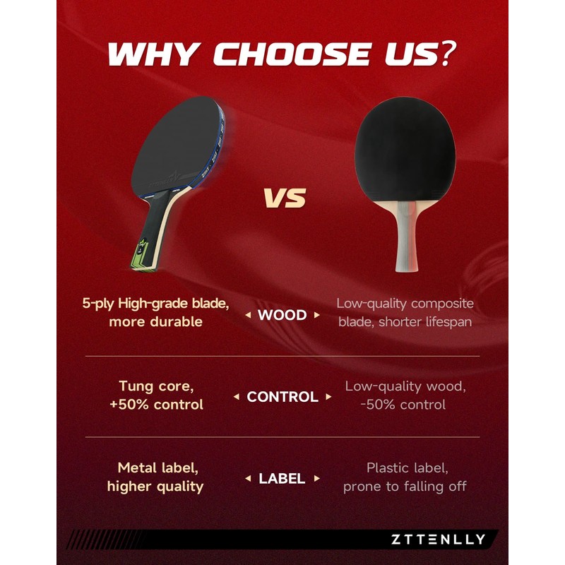 ZTTENLLY Ping Pong Paddle with Carbon Technology | Performance-Series,7-ply Finest