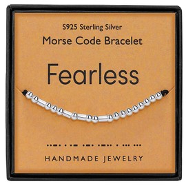 Gleamart Morse Code Bracelet 925 Sterling Silver Handmade Secret Message Beads Silk Cord Bangle for Fearless