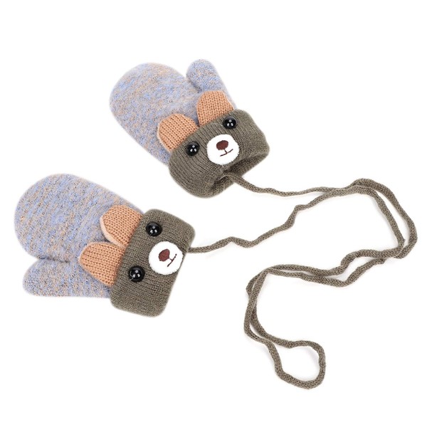 Baby Mittens With String Kids Toddler Winter Warm Knitted Gloves