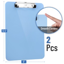 Mr. Pen- Plastic Clipboard, 12.5" x 9", 2 Pack, Clipboard Plastic, Low-Profile Metal Clip with Retractable Hanging Hole