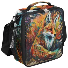 Funky Qiu Lunch Bag for Woman Man Watercolor Ethnic Fox Insulated LunchBox Tote Bag with Adjustable Strap Leakproof Meal Prep Container Lunch Cooler for School Work Office