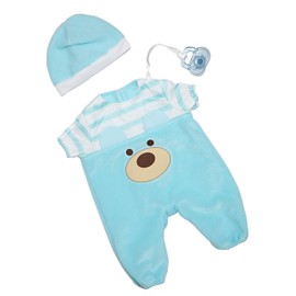 JC Toys |Blue Bear Onesie | Baby Doll Outfit + Hat + Pacifier | | Ages 2+ | Fits Dolls 12"- 14"