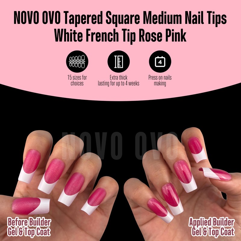 NOVO OVO White French Tip Square Nail Tips Press on