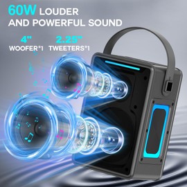RRNUY Portable Bluetooth Speaker 60W IPX6 Waterproof Wireless Speakers with Deep Bass, TWS Pairing, DSP Stereo Sound, Led Light, Big Powerful Loud Outdoor Boombox for Home Party Camping Beach