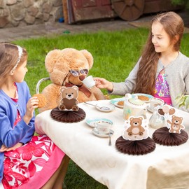 Bencailor 12 Pcs Bear Baby Shower Honeycomb Centerpieces Neutral Cream Bear Baby Shower Table Decorations Birthday Party Table Centerpieces Toppers(Brown)