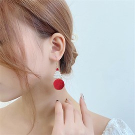 Red Ball Earrings for Women CZ Crystal Star Pearl Dangling Hook Candy Cane Christmas Tree Drop Earrings for Christmas Holiday Jewelry Gift