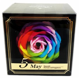 Q-FLA Soap Flower 1 Bloom Birthday Rainbow May Birthstone Emerald Rainbow One Bloom Box Gift 774041