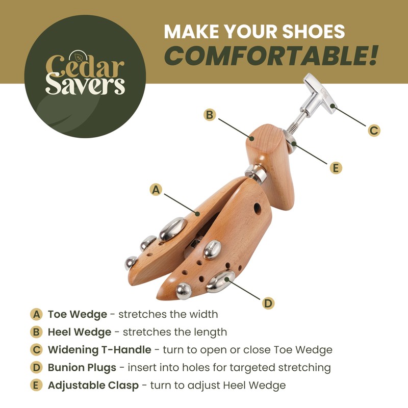 CedarSavers Premium 2-Way Wooden Shoe Stretcher Shoe Tree for Men