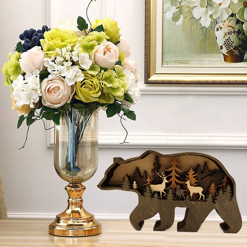 Zagxuade Wooden Brown Bear Decor, Forest Animals Bear Table Decor,