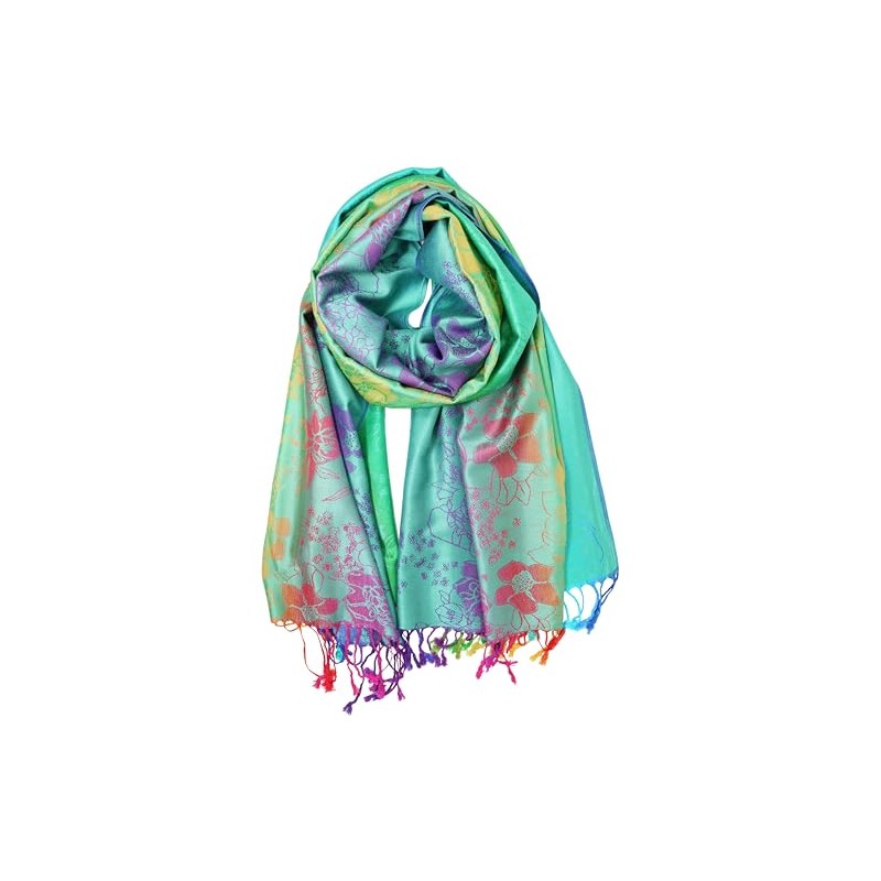 KMystic Colorful Silk Pashmina Scarf Shawl Wrap (Green)